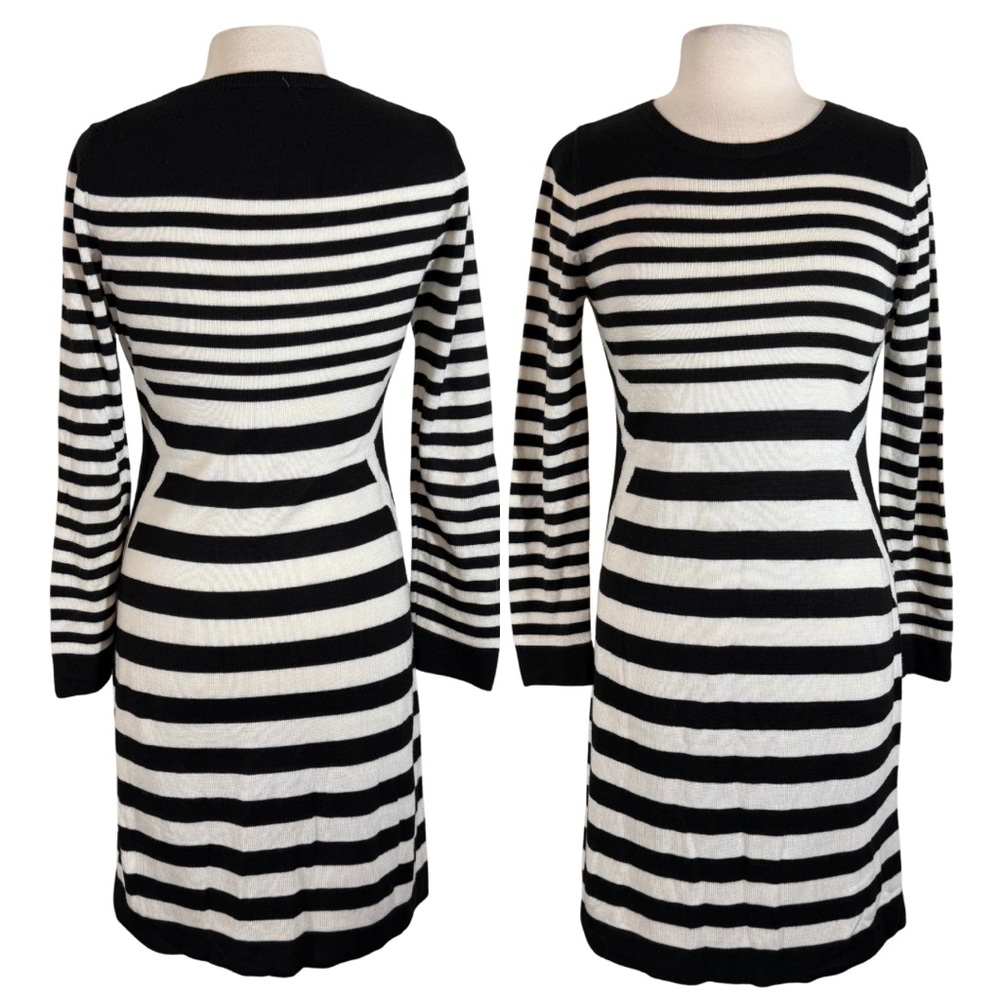 Calvin Klein Sz M Sweater Dress Long Sleeve Black/White Monochrome Striped Knit